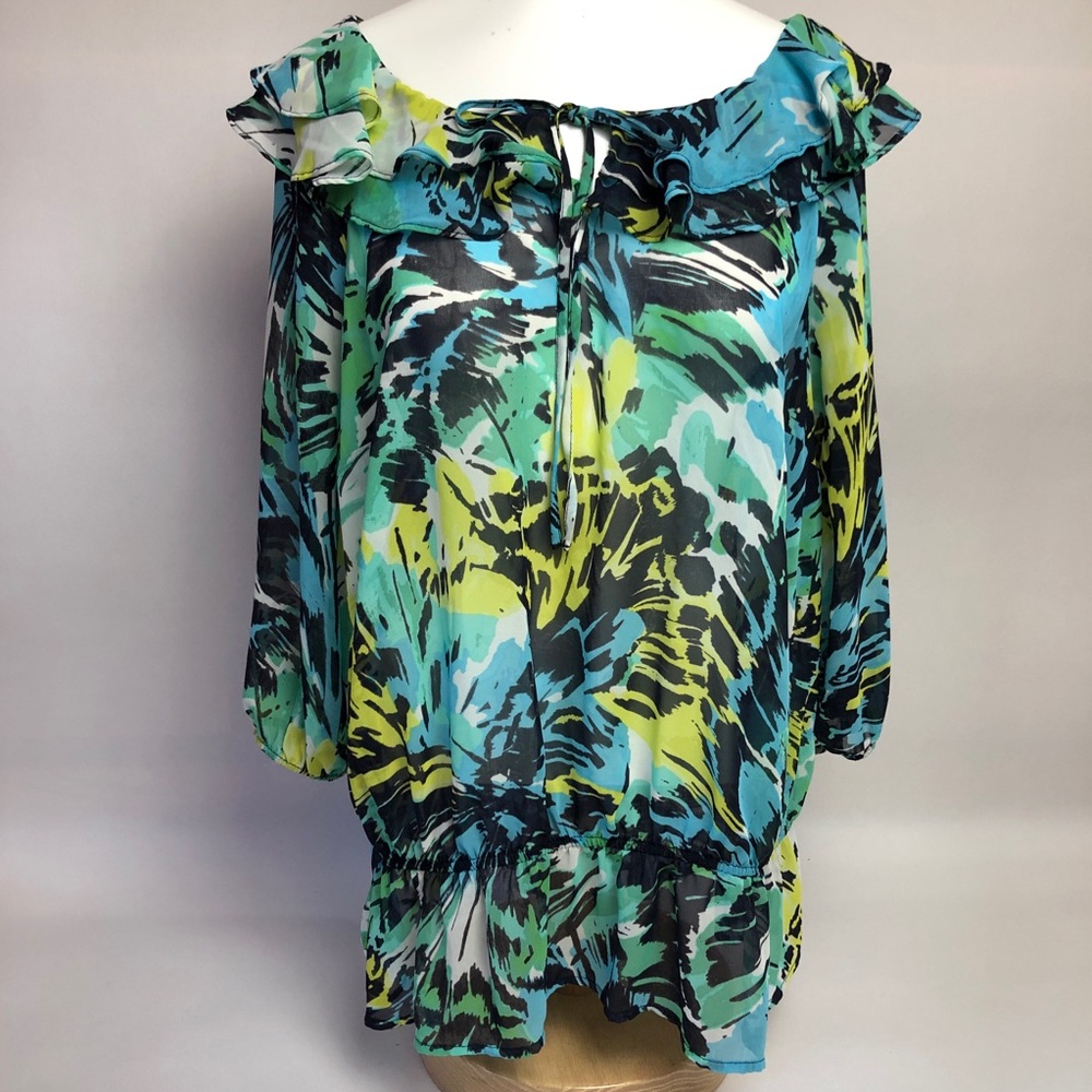 Sheer multicolored women’s dress top.